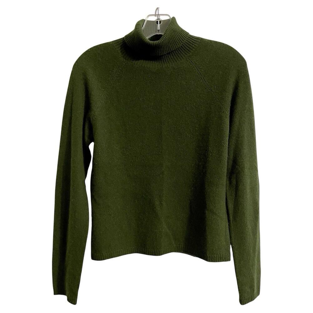 Vintage Wendy B Turtleneck Cashmere Sweater Size Small Green Classic Long Sleeve